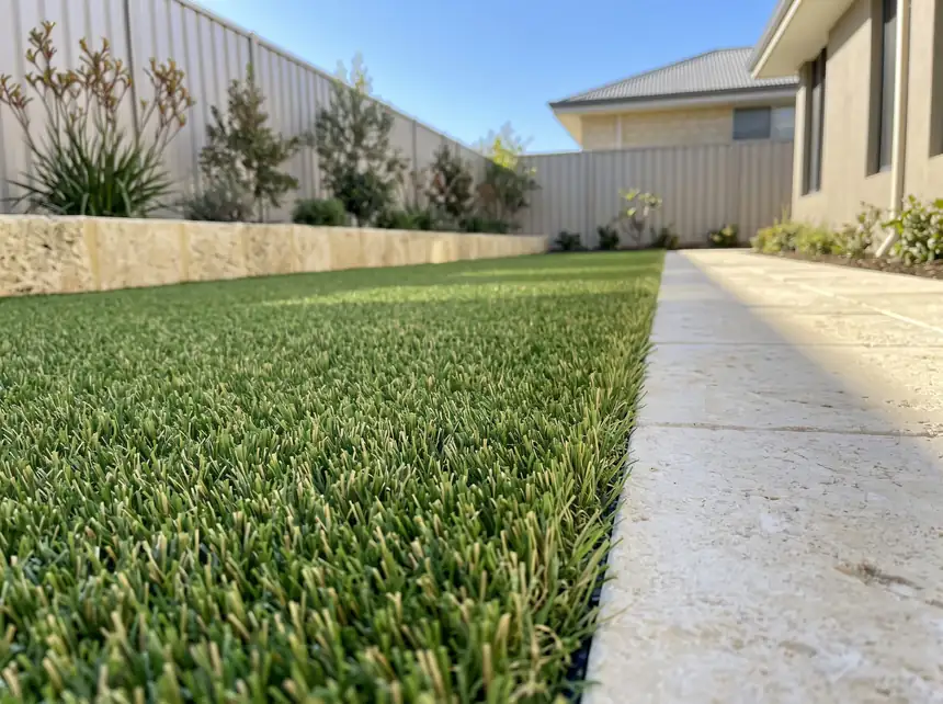 Artificial lawn Mandurah — turf laid tight to a limestone block wall
