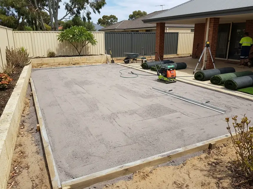Compacted crusher-dust base prepared before artificial turf is laid