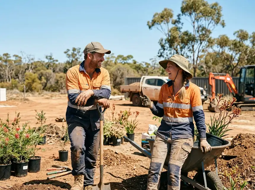 The Mandurah Landscaping crew on site in the Peel region
