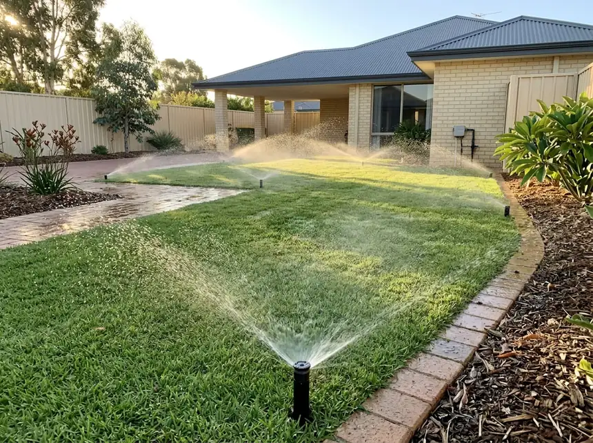 Retic installation in Mandurah with pop-up sprinklers and garden drip zones